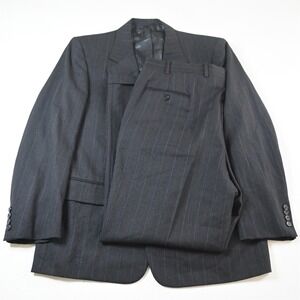 Vtg USA Made 44R 36x32 Gray Striped Wool Mens Jacket Pants Suit